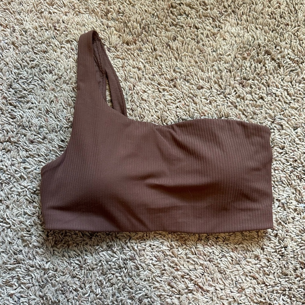 Brown Lululemon one-shoulder bra/top. size 6.